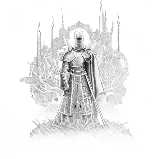 Knight Praying Before Word Tree