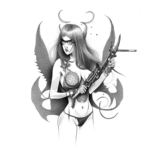 Demon Girl Aiming Ak47 Nude