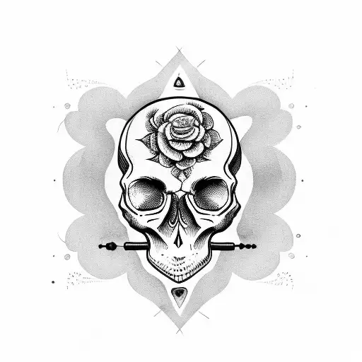 Old Skull With Mushrooms