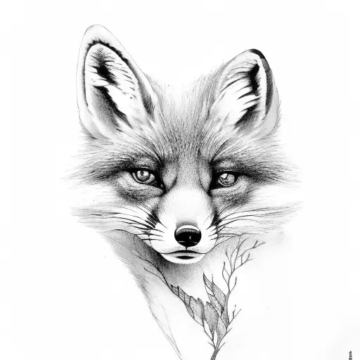 Little Girl With The Fox Looking At Oak Tree