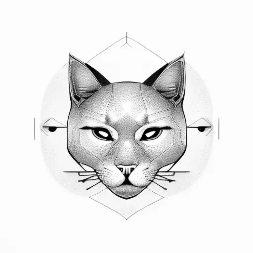 A Minimalistic Design Of A Black Cat And Panther's Eyes Staring Into Each Other