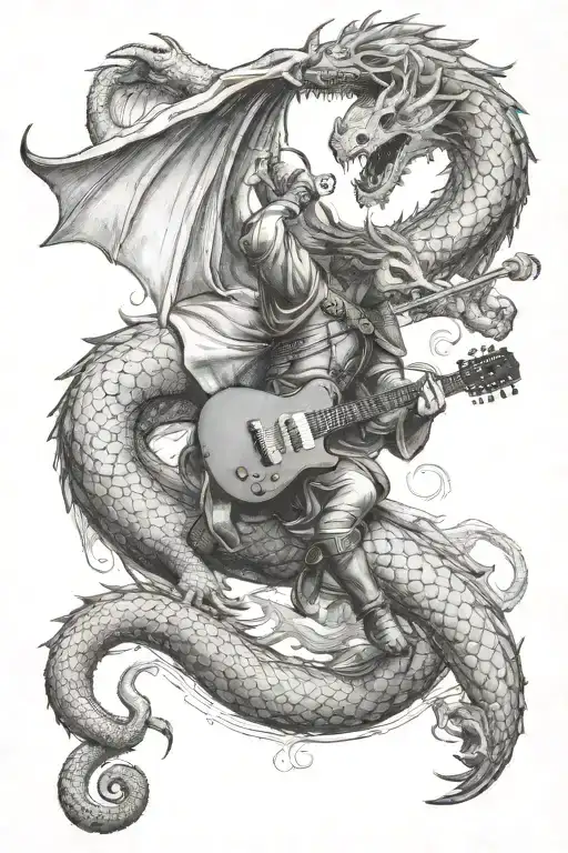 Saint George Battling A Dragon With A Guitar Instead Of A Sword