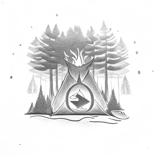 A Police Badge Incorporated Into A Forest Scene With A Campfire