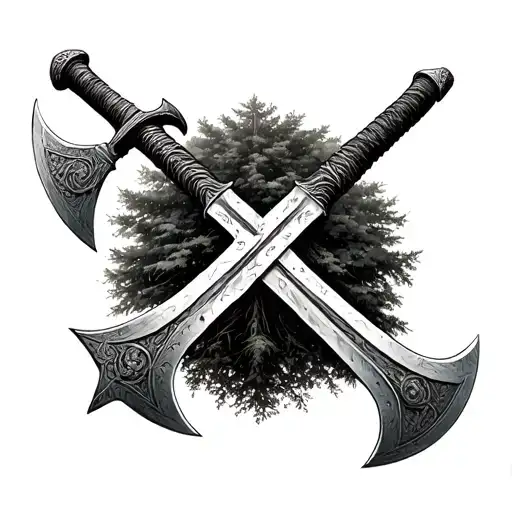 A Forest In The Form Of Viking Axes And Swords Laid