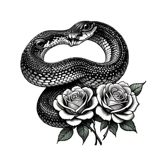 Snake With Roses Growing Together