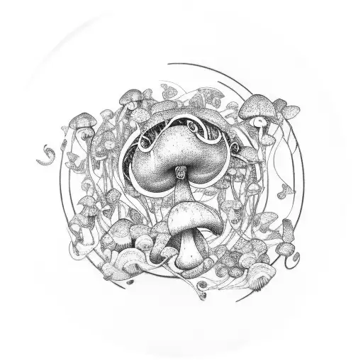 Circular Ouroboros Surrounded By Vines Mushrooms Flowers And Bee