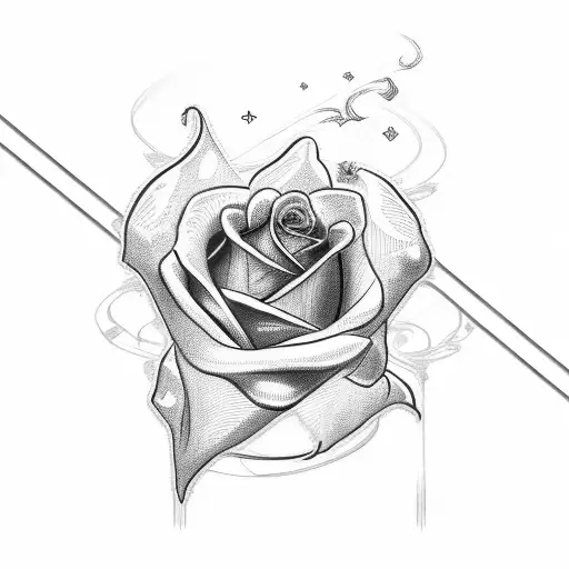 Flags Crossing Over Sideways With A Rose