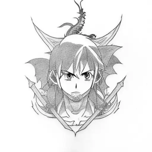 Create A Manga-inspired Tattoo Featuring A Tradesman Character With A Dragon Companion