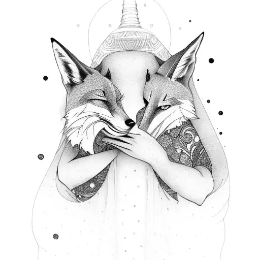 A Girl In A Long Dress With A Fox On Her Lap