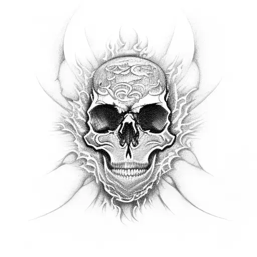 Skull Engulfed In Swirling Fire