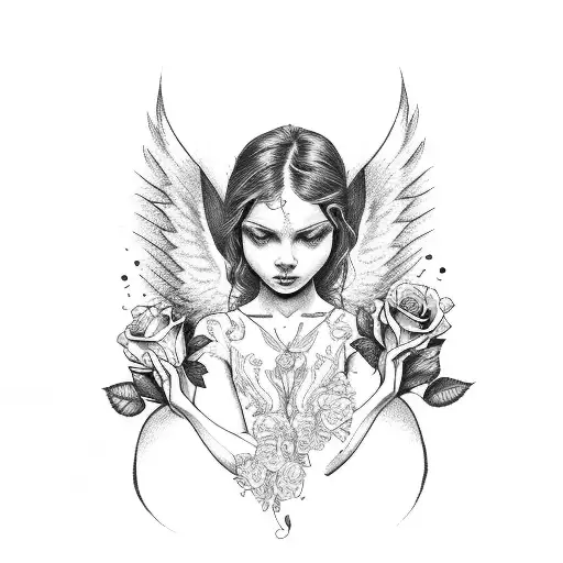 Angel With Roses For Forearm