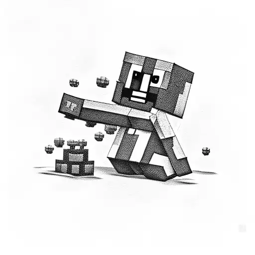 Mario Sitting On A Minecraft Grass Block