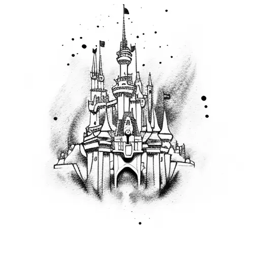 Disney Castle With Rainbow Watercolor Splash