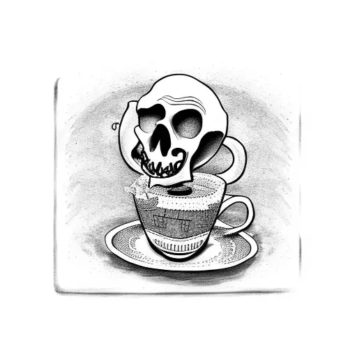 Skeleton Dude Bathing Inside Coffee Cup Using Phone