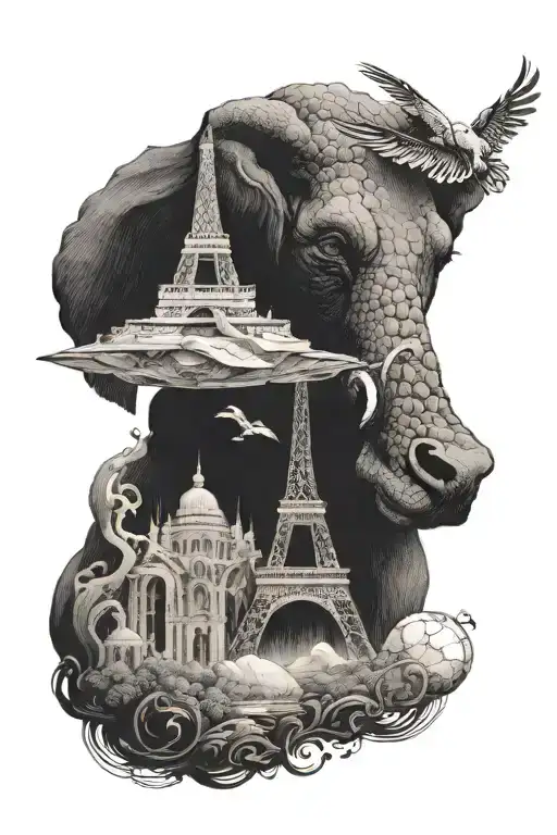 Combine Images Of Animals And Travel Landmarks To Create A Unique Tattoo Concept