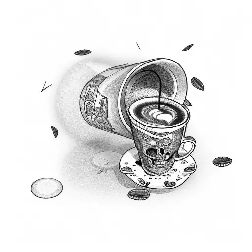 Skeleton Bathing Inside Coffee Cup Using Phone