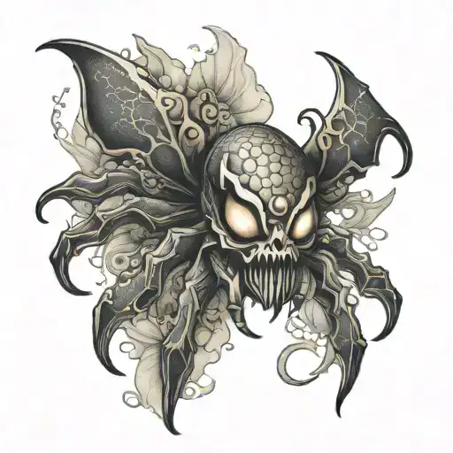 A Widow Spider Crawling Out Of A Hannya Mask