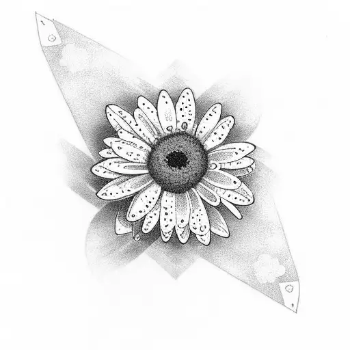 A Dotwork Tattoo Of A Daisy With The Initials 'K' And 'D' Subtly Hidden Within The Petals