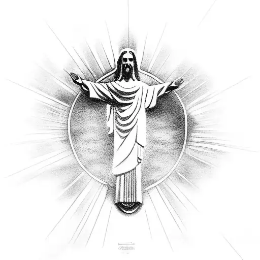 The Statue Of Christ The Redeemer With A Dove Up Above Shining Rays Of Light