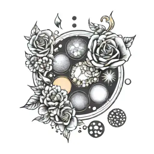 A Tattoo Design Of A Makeup Palette With Intricate Floral Designs And Acrylic Nail Patterns