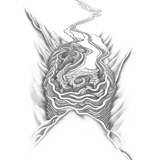 An Abstract Representation Of The Spine As A Winding River Flowing Through A Mountain Range
