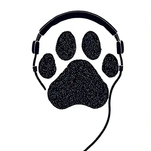 A Minimalist Tattoo Of A Dog Paw Print With Headphones Wrapped Around It