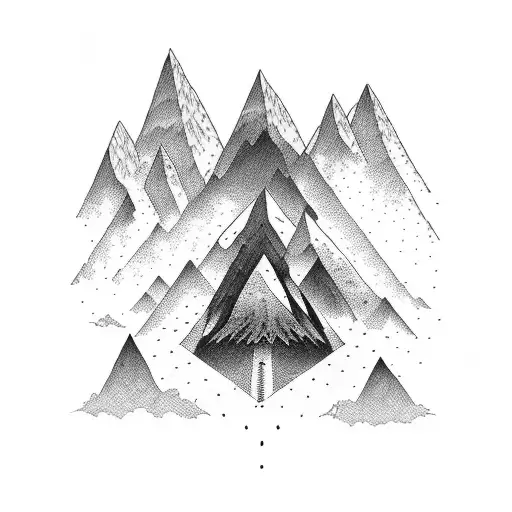 A Dotwork Tattoo Of A Mountain Biker Riding Through A Dense Forest