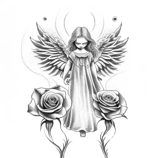 Angel With Clouds And Roses