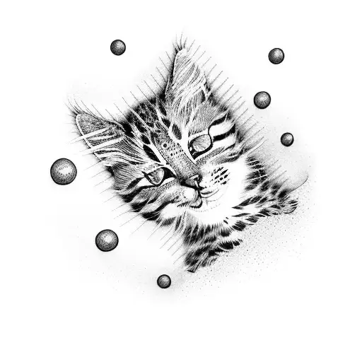 A Dotwork Tattoo Of Kittens In A Trippy Psychedelic Setting