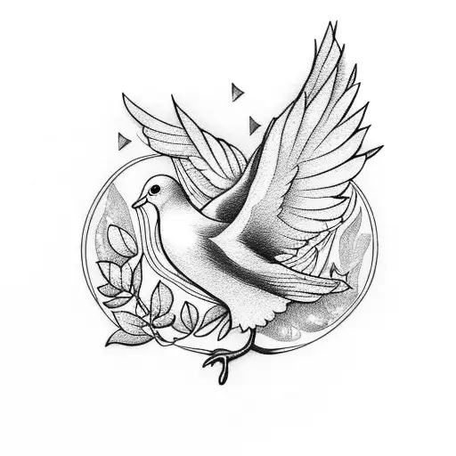 Dove Of Peace With Olive Branch Around It