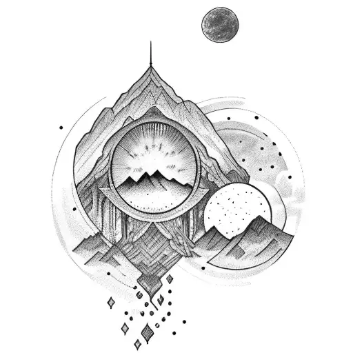 New Moon With Mountain Outline