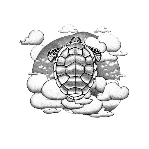 Turtle In The Clouds With A Rise In Its Mouth