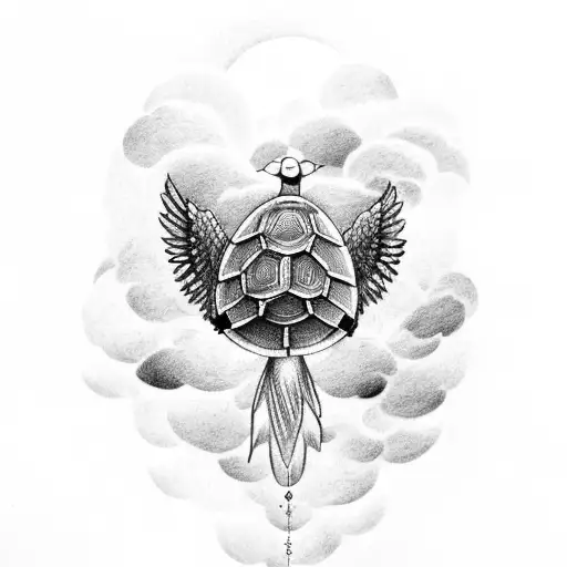 Turtle Laying In The Clouds With A Halo And Angel Wings