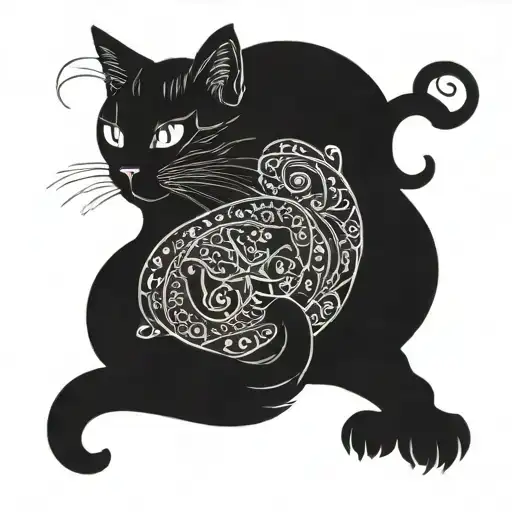 A Black Cat With Intricate Patterns Inspired By Spiritual Symbols