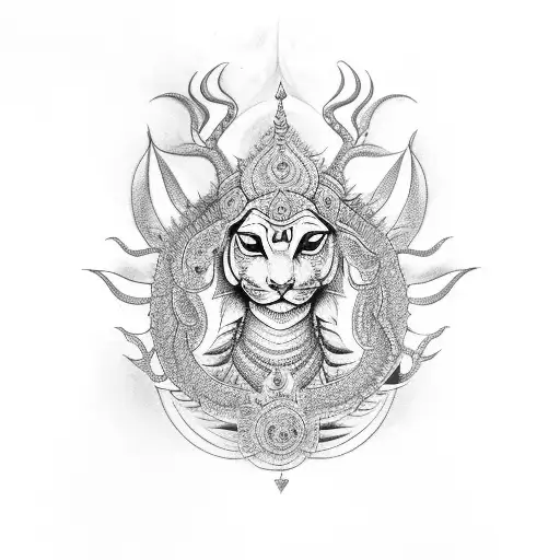 Durga Maa With Dragon