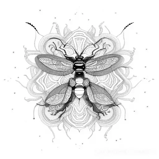 A Dotwork Tattoo Of Insects Forming A Psychedelic Mandala