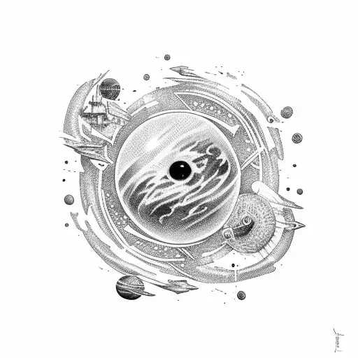 An Austronout Out In The Galaxy Sorrounded By Warships And Blackhole