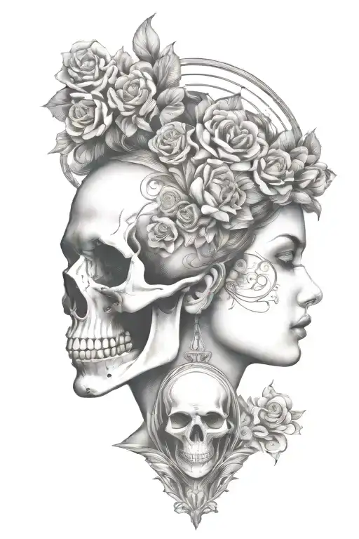 Janus Head Profile Skull And Lady With Hourglass Necklace