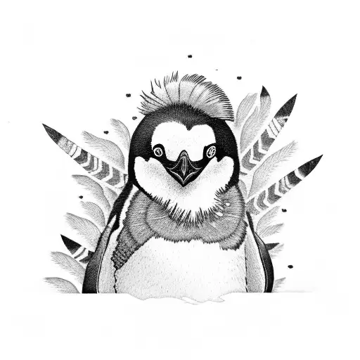 Penguin With Feathers Around It