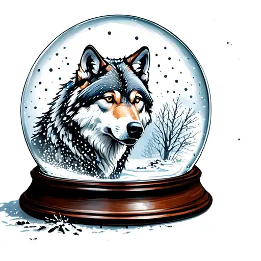 A Wolf In A Snow Globe Listening To Music While Leading A Pack Through A Winter Storm
