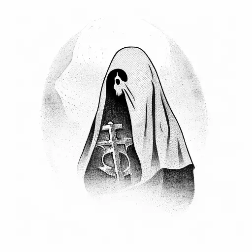 Ghost With A Grave In One Hand And A Pumpkin Next To Him