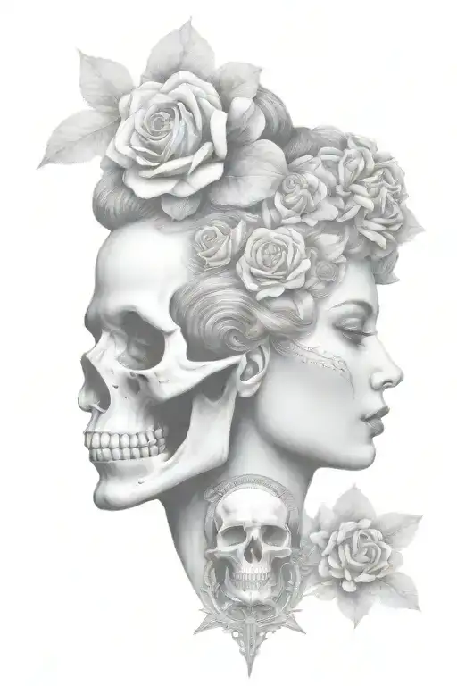 Janus Head Profile Skull And Lady With Hourglass Necklace