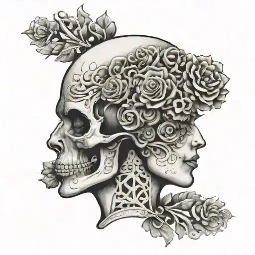 Janus Head Profile Skull And Lady