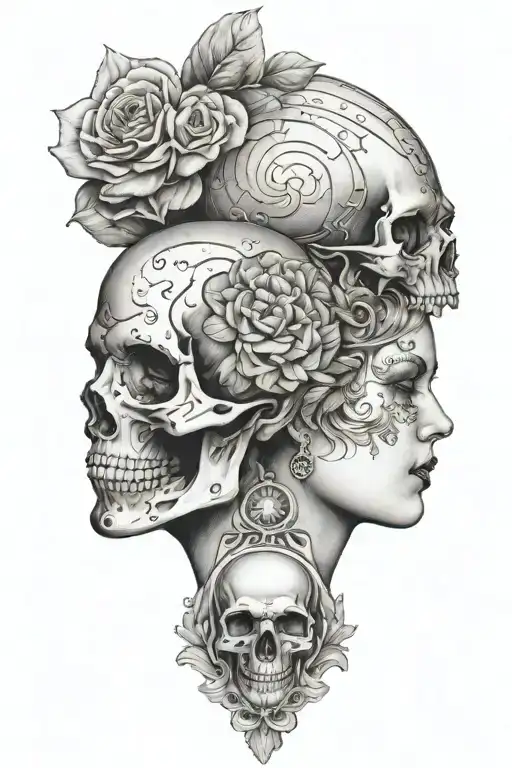 Janus Head Profile Skull And Lady With Hourglass Necklace