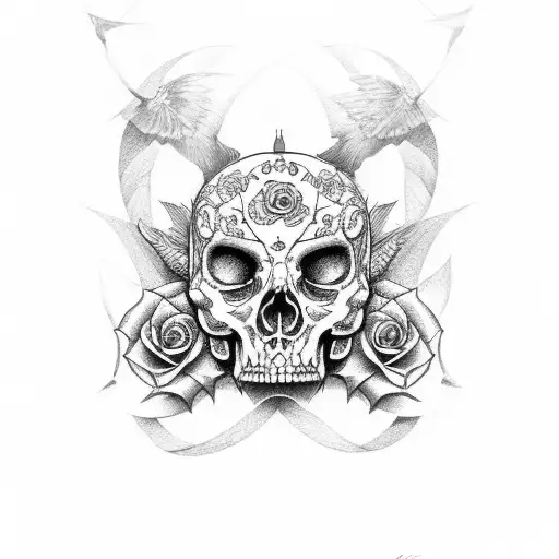 Totenkopf Mit Uhr Und Rose