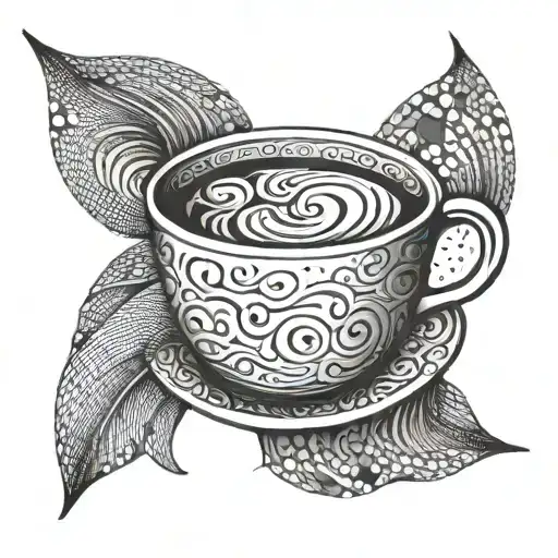 A Geometric Design Of A Wave And A Ray Interlocking In A Coffee Cup Shape