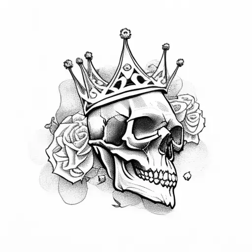 Skull Wearing Crown And Flowers
