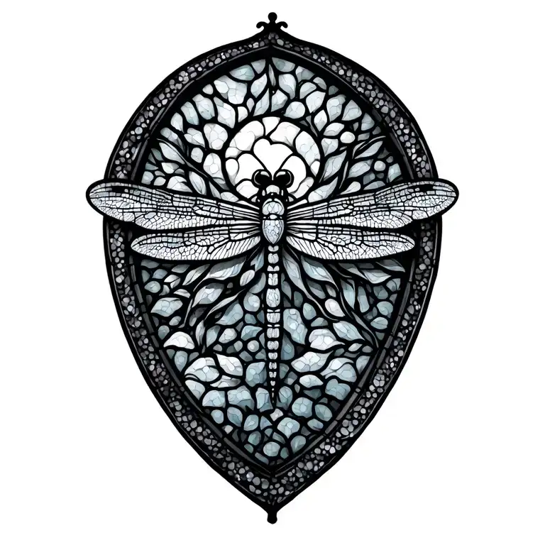 Stained Glass Window With A Dragonfly Design