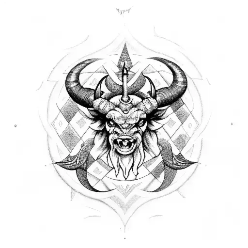 A Devilish Aries Symbol Surrounded By Metal-inspired Patterns