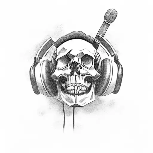 A Skull Wearing Headphones And Playing A Video Game On A Motorcycle